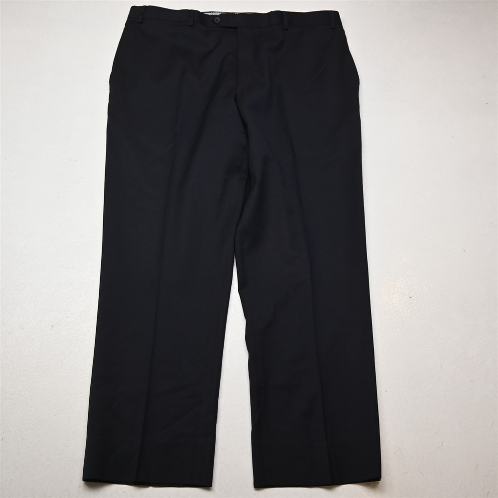 Bespoke 38x29 Navy Blue 100% Wool Flat‎ Front Classic Dress Mens Pants